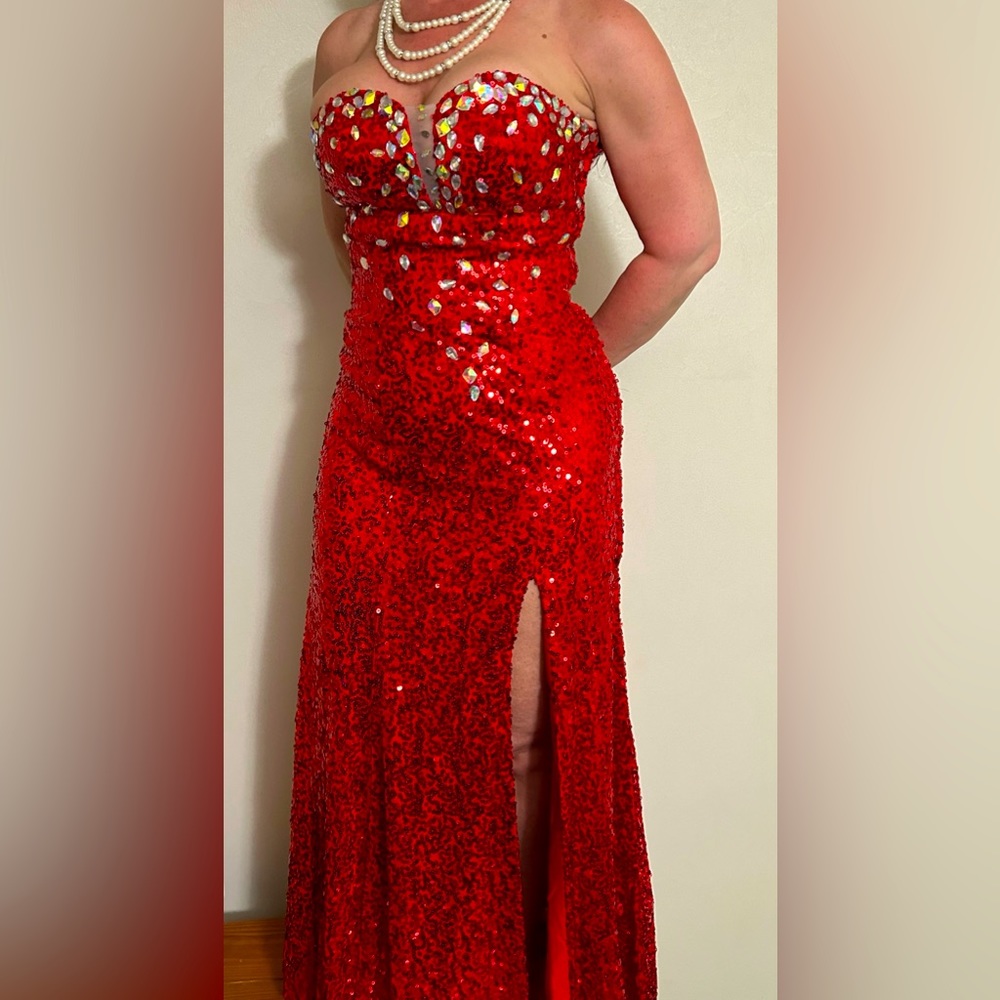 GRACE KARIN Amazing Red Sequined Long Formal Pageant Gown